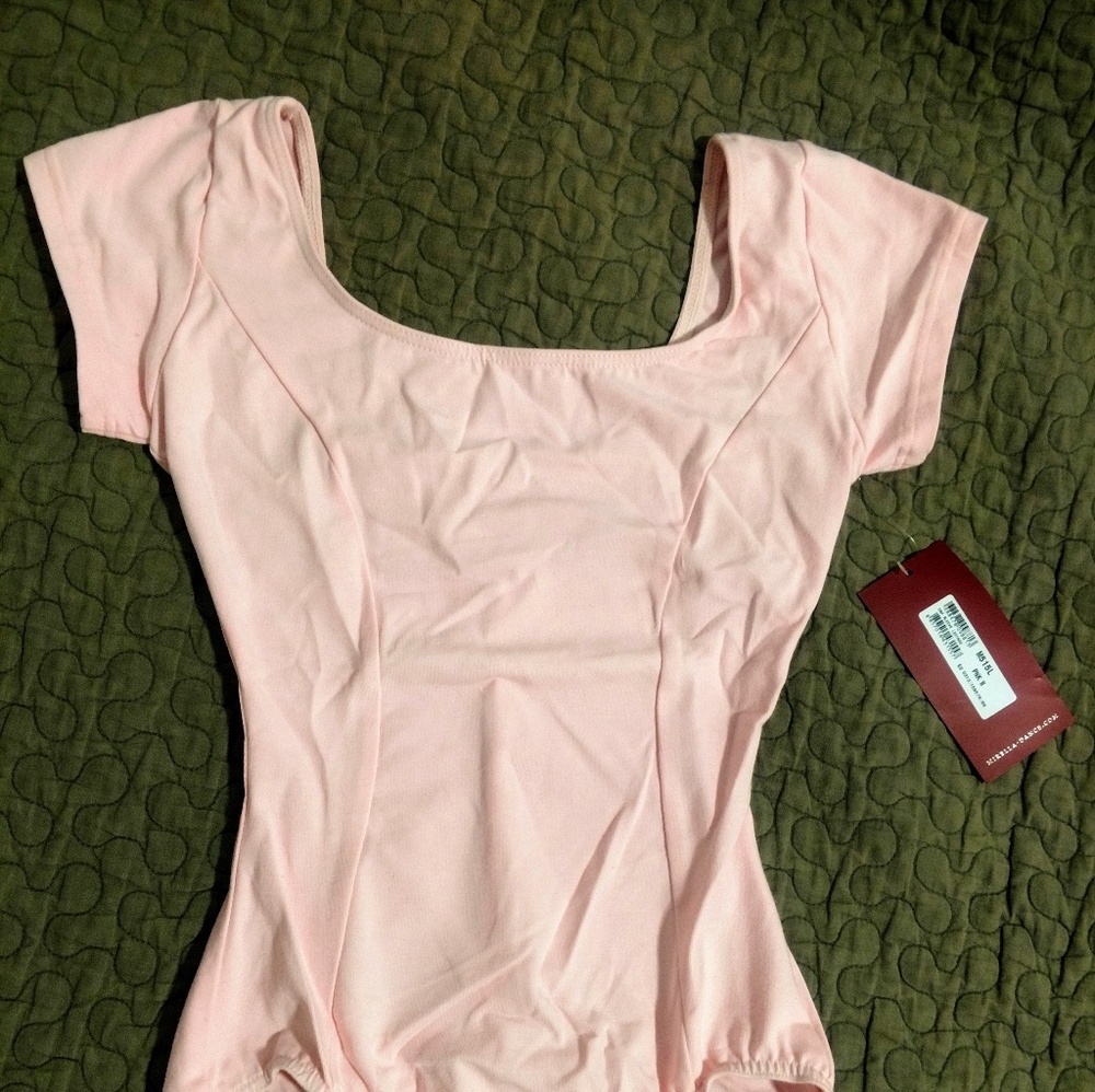 NWT Mirella CapSleeve Baby Pink Leotard Bodysuit